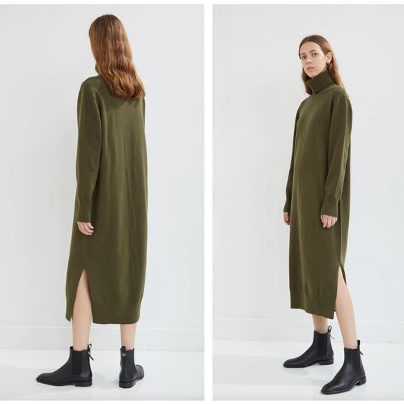 JOSEPH Sally Soft Wool Maxi Turtleneck Sweater Dress Olive Green Sz M {EE24} - Picture 2 of 6